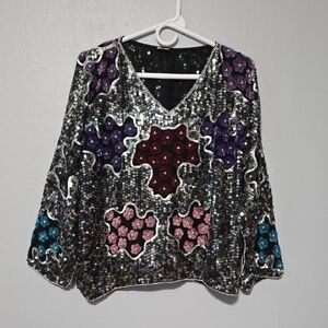 Multicolor Sequin Floral Long Sleeve top